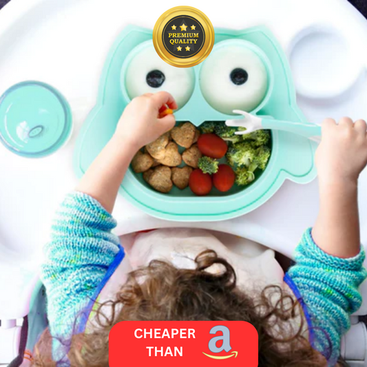 BPA Free Silicone Baby Dining Plate Cute Owl Children Dishes Suction Plates for Toddlers Baby Training Feeding Sucker Bowl